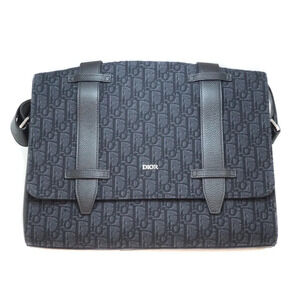Christian Dior Messenger Bag Oblique Shoulder Canvas Leather Black